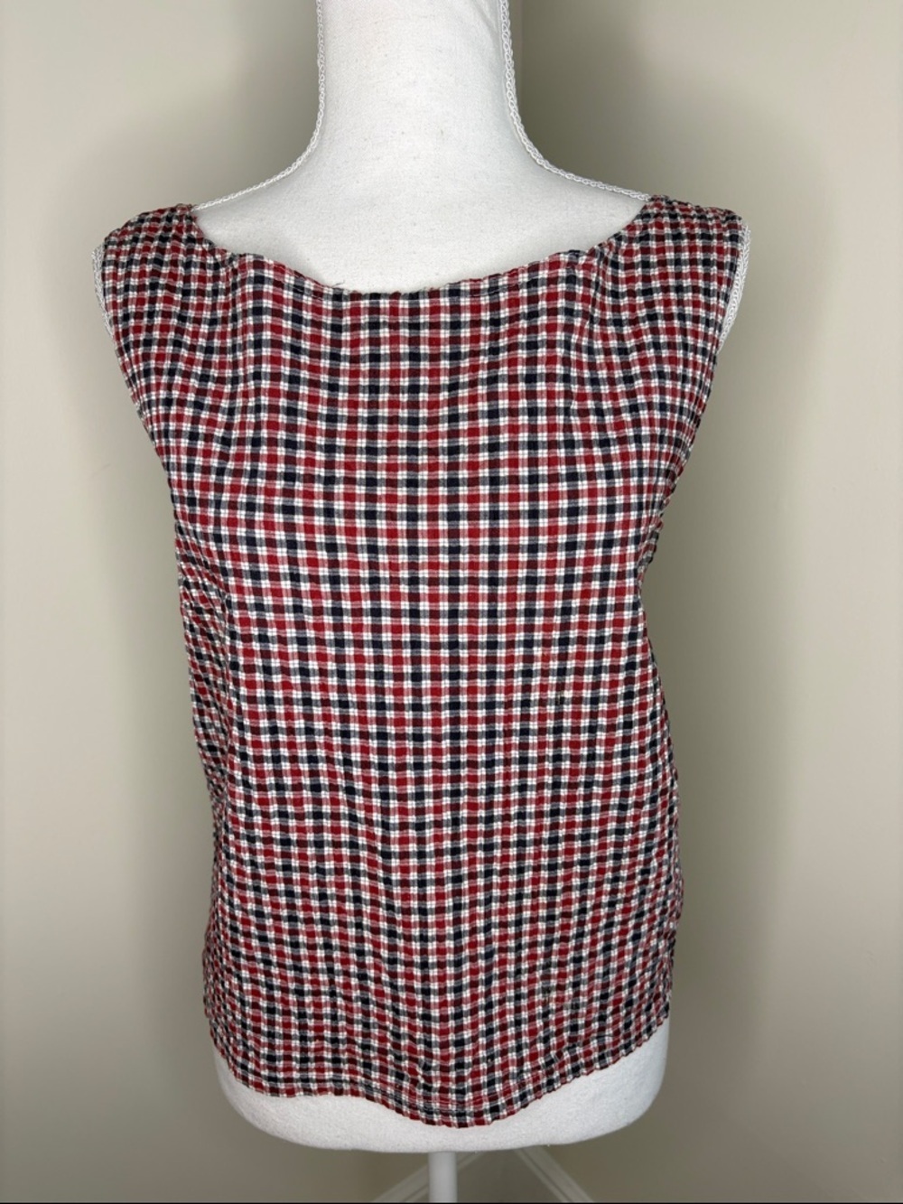 Paul Harris Design Classic Red Navy and White Check Sleeveless Women's Top. XL